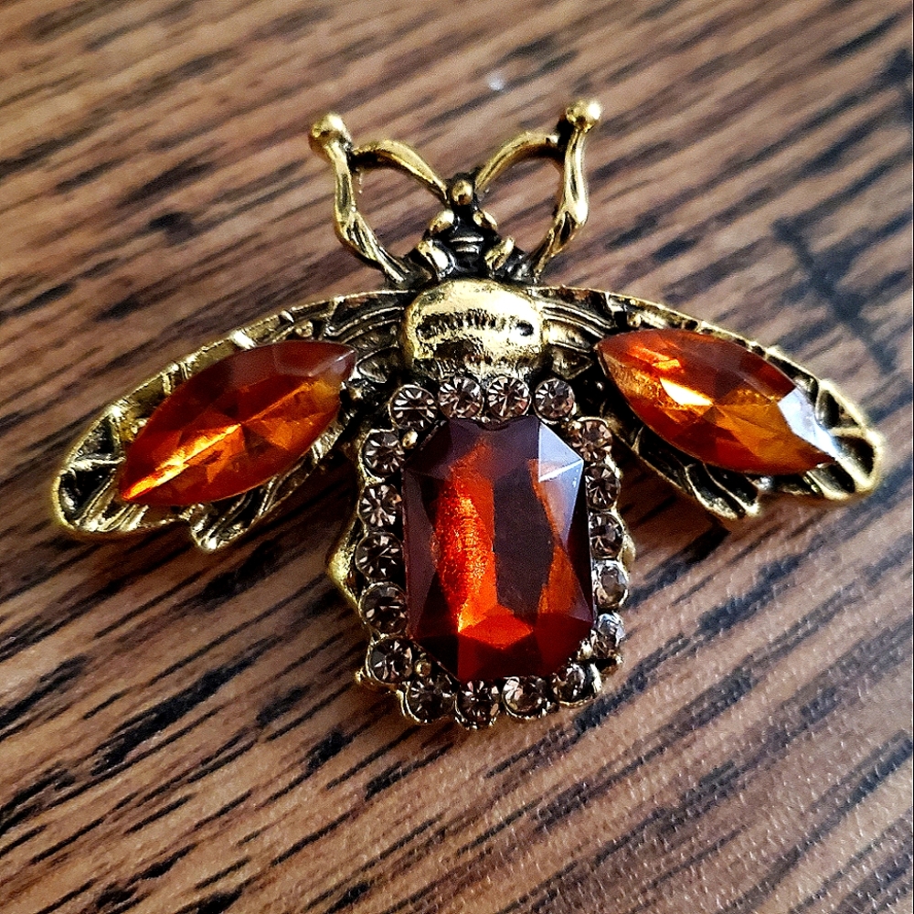 Vintage Amber gemstone Bee Brooch Broach Pin